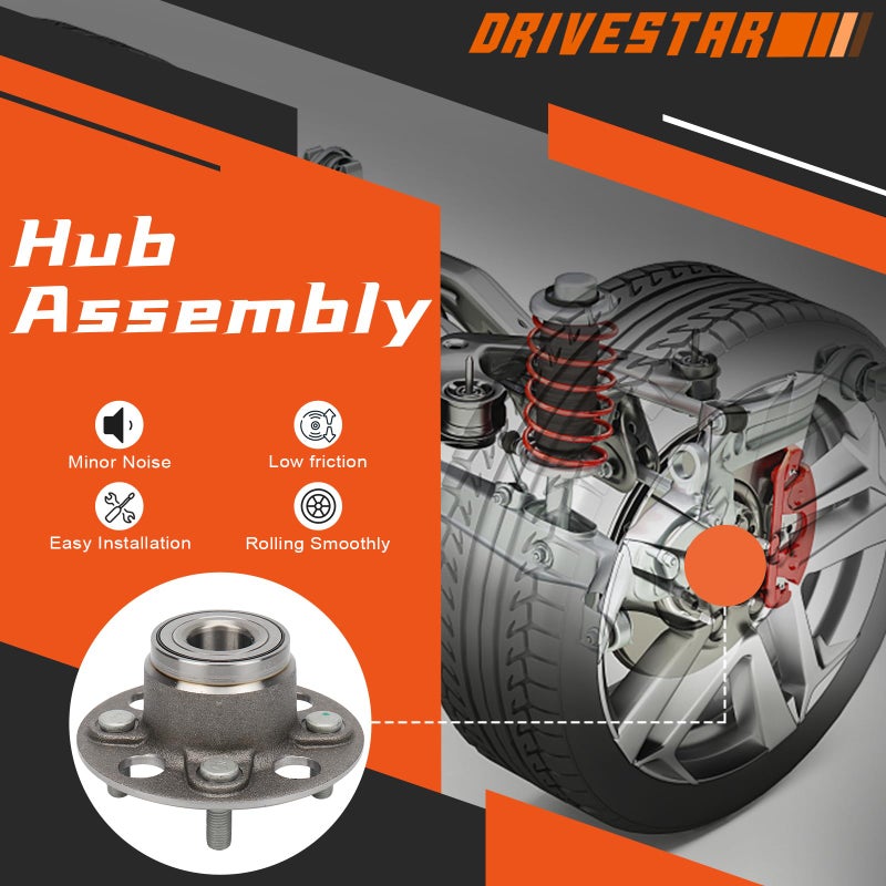DRIVESTAR درايفستار 512174 محور العجلة الخلفية والمحمل الأيسر/الأيمن يناسب هوندا سيفيك 2001 02 03 04 05 DX GX HX LX (4 مسامير بدون ABS) (زوج) - Image 2